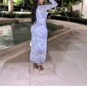 Zara Long Sleeve Midi Dress - blue